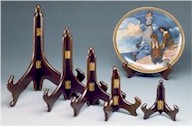 Walnut and Black Wood Hinged Plate Stands
