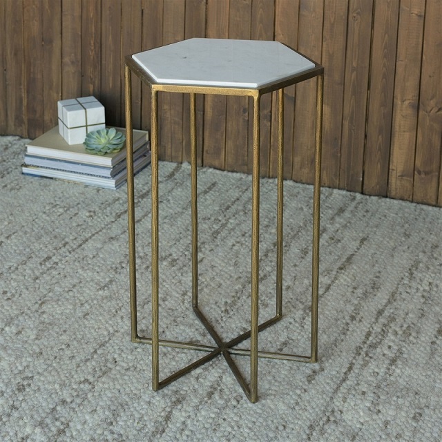 Accent Side Table - Apex Brass & White Marble