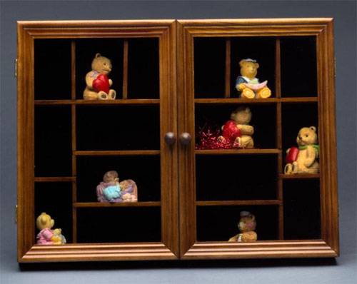  Curio Cabinets -  Medium - Sixteen Openings Walnut Finish Double Door