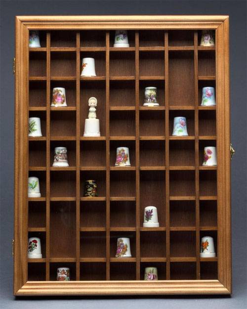 Collectors Cabinets - Thimble - Fifty Nine Openings Walnut Finish