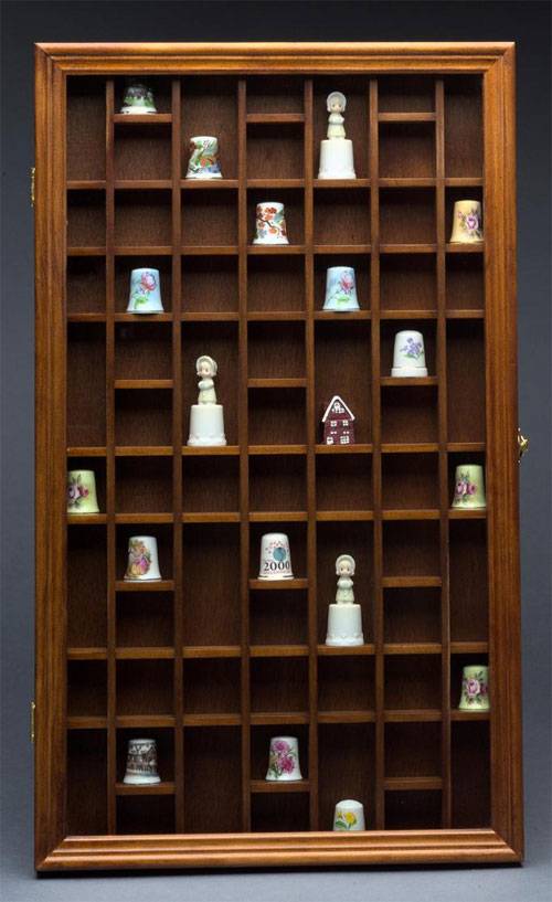 Collectors Cabinets - Thimble - Sixty Eight Openings Walnut Finish