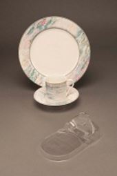 Cup and Saucer Plate Displays - 3 Piece Setting - 6 pack