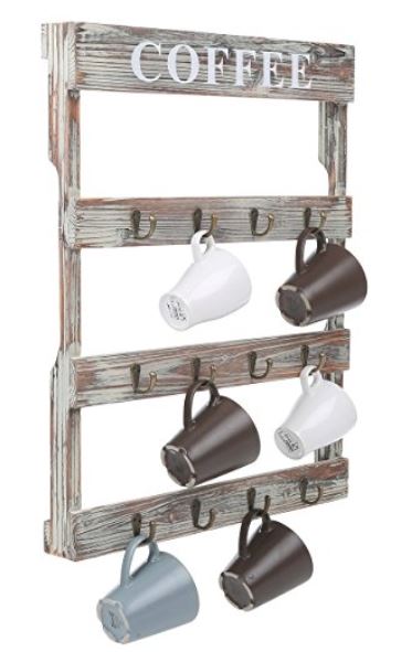 Coffee Mug Holder Rustic Mug Rack Wall Mount Hooks Cup Display