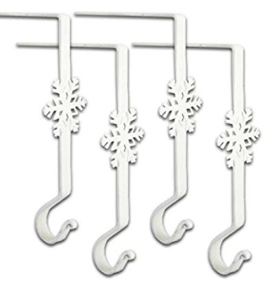 Stocking Hangers -  Wrought Iron Snowflake Hooks - White Set of 4
