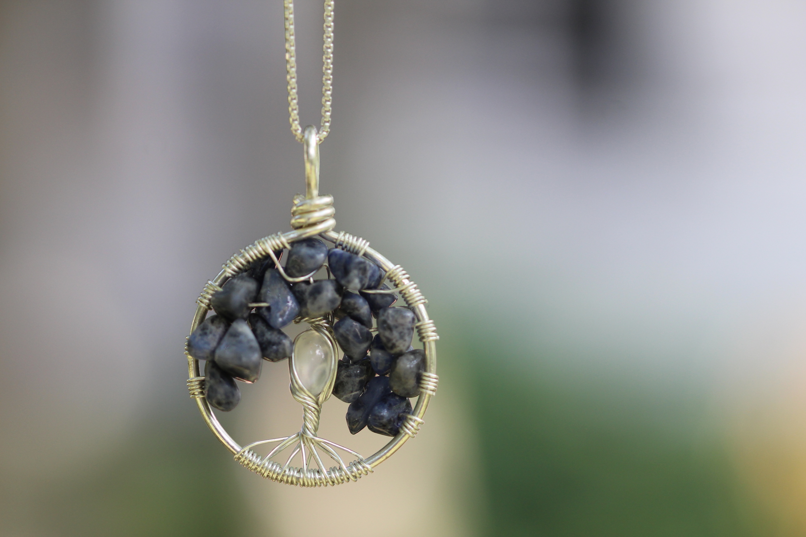 Creative Expressions - Tree of Life Pendant - Sodalite - Moonstone - Silver Wire