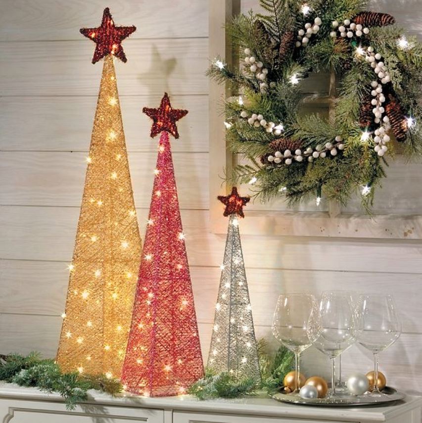 Lighted Display Trees - Glittered Christmas Tree Set