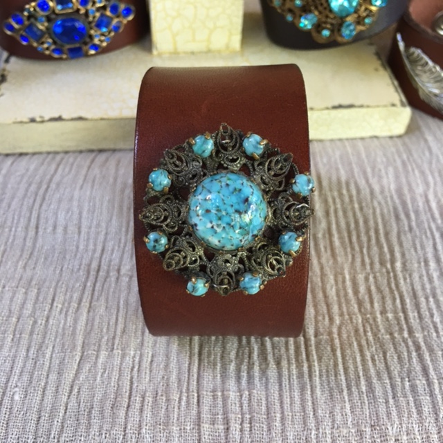 MADE IN THE DEEP SOUTH - Light Brown Cuff - Turquoise Flower