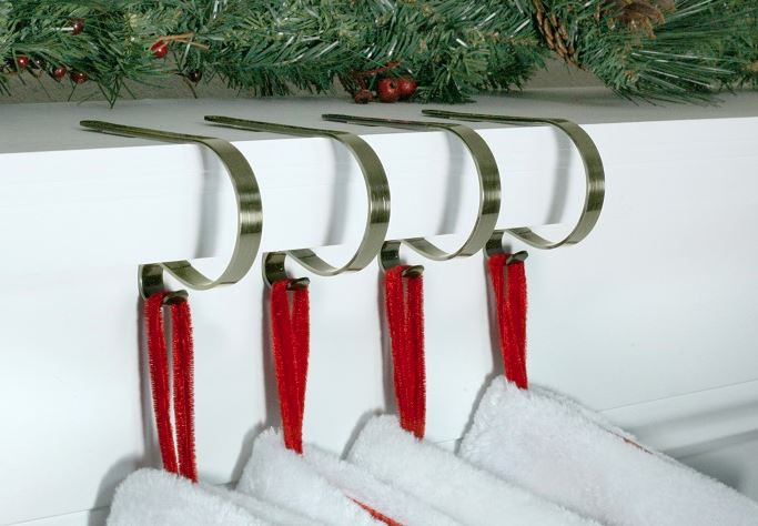 MantleClip Stocking Hangers - Antique Brass - Set of 4