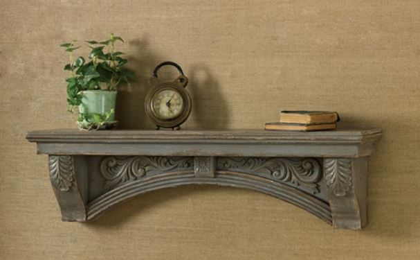 Mantle Display Shelf - Aged Gray Scroll Detail