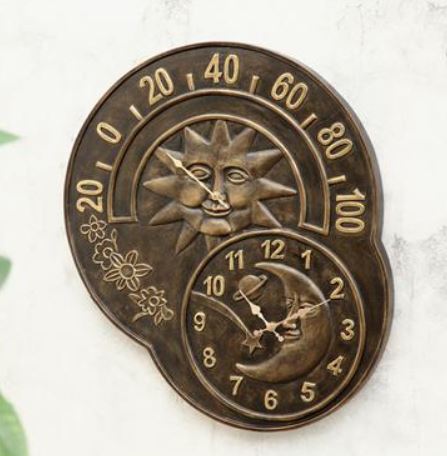 Garden Clock & Thermometer - Celestial Sun & Moon