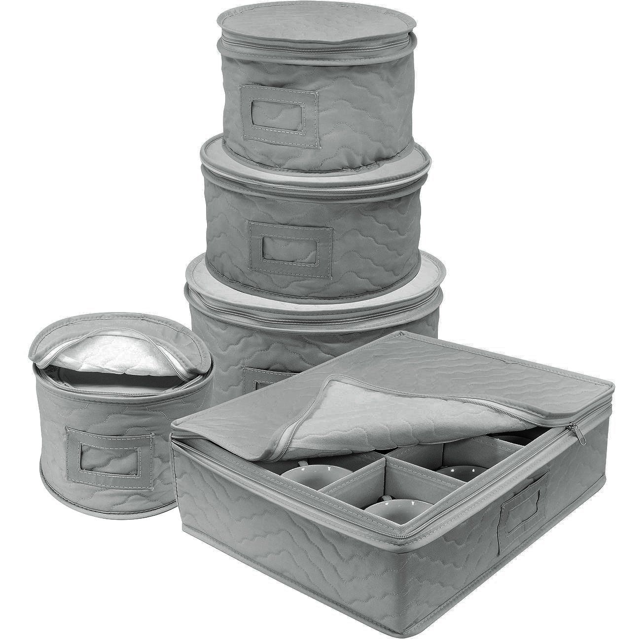 Tea Cup Storage - Grey Twill Hard Shell Box, Dinnerware and China