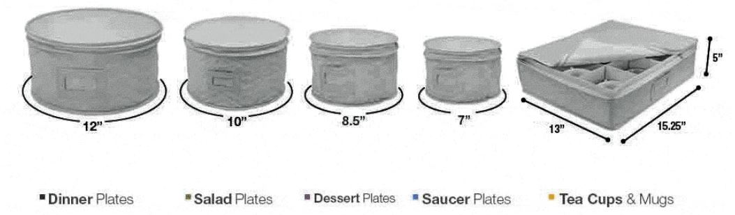 Sorbus 5-Piece China Dinnerware Storage Set - Grey