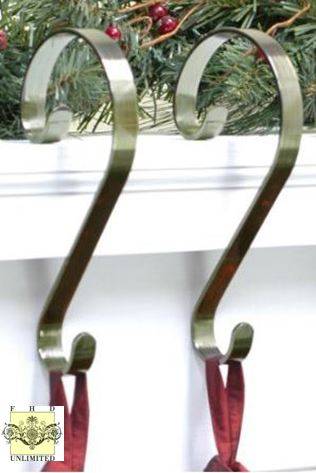 Stocking Scroll Hangers - Antique Brass - Set of 4