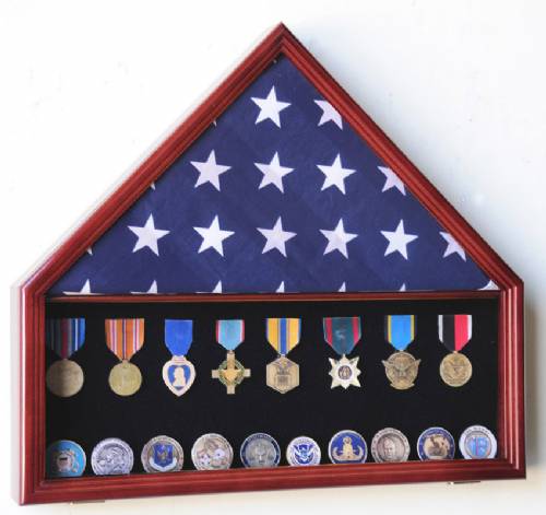Flag Cases - Flag and Medal Case with Challenge Coin Shelf
