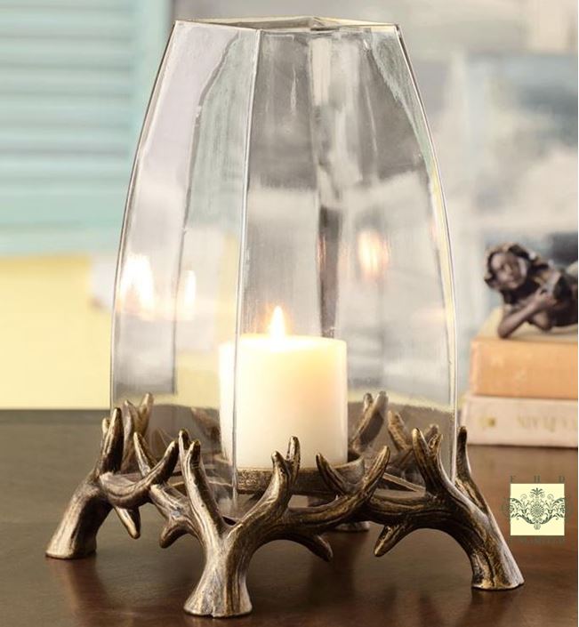 Hurricane Glass Candle Holders Candle Holders - Rustic Antler Hurricanes - Set of Three