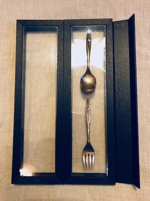 Silver spoon display. Shadow box from hobby lobby and some U pins