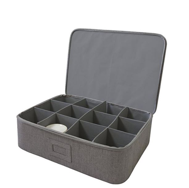 Tea Cup Storage - Grey Twill Hard Shell Box